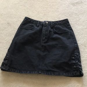 Washed black denim skirt